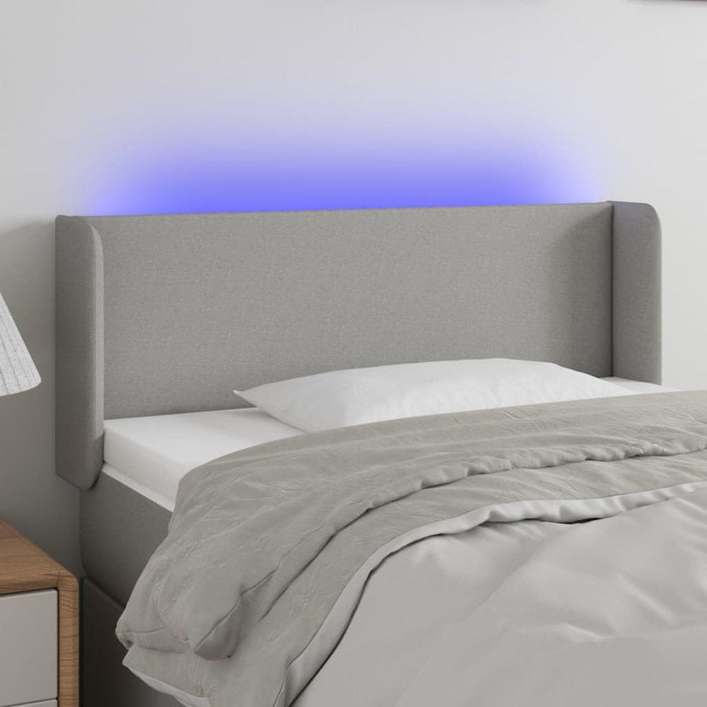 Vidaxl Čelo postele s LED bledosivé 103x16x78/88 cm látka
